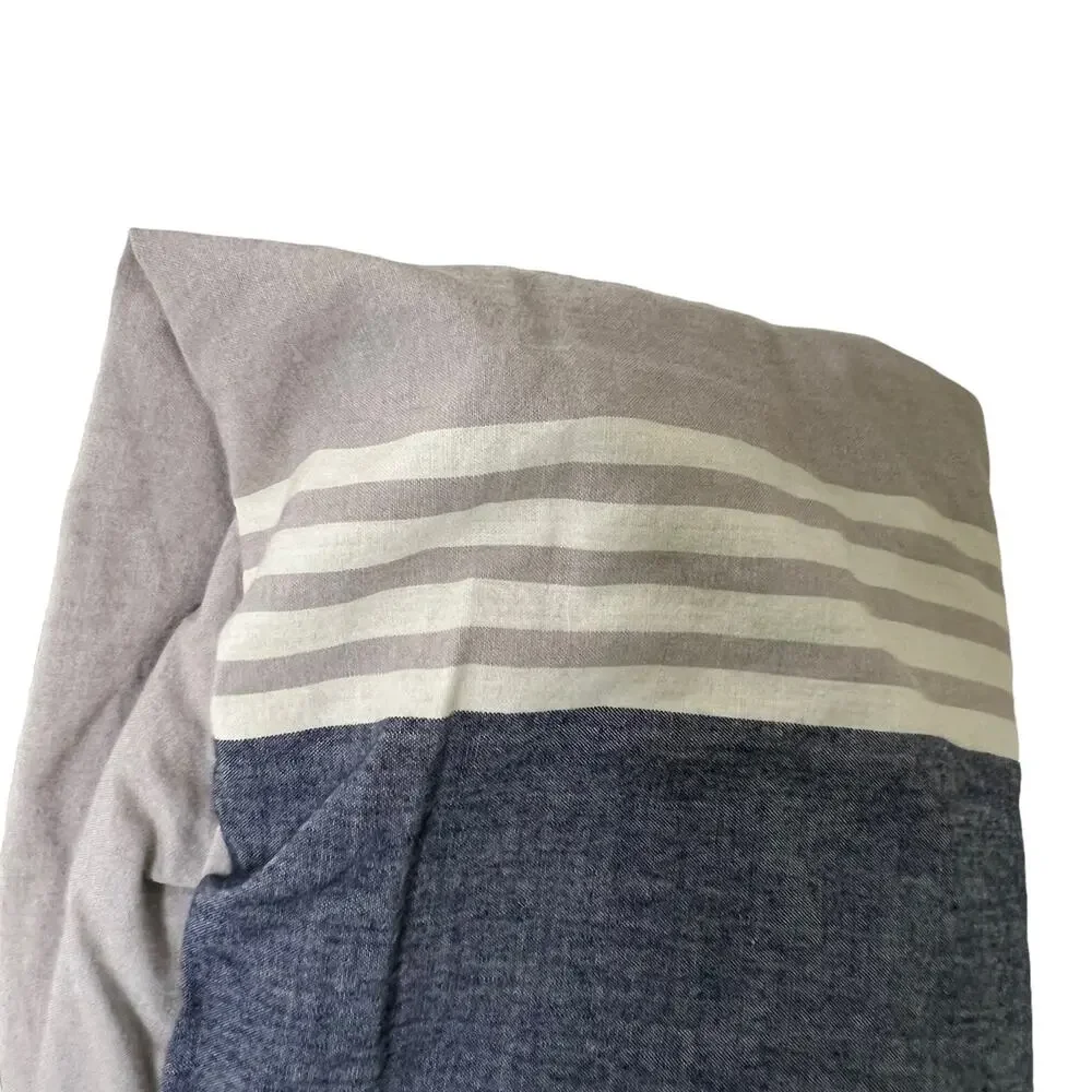 Pottery Barn‎ Duvet Cover Beachstone Slate Blue Cream Stripe F/Q Cotton 90